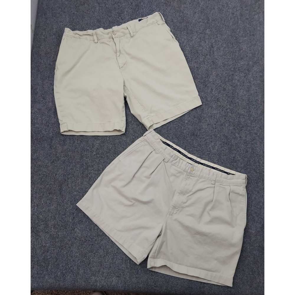 Lot 2 POLO RALPH LAUREN Shorts Mens 38 Beige Pleated Flat Front Bermuda STAIN